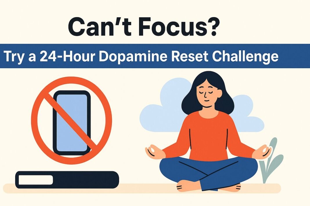 Flat-style illustration of a person journaling quietly with their phone turned off nearby, symbolizing a dopamine reset challenge to regain focus.