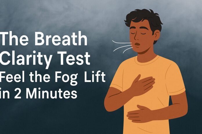 Person doing a deep breathing exercise with a calm expression, symbolizing mental clarity and calm—representing the breath clarity test.