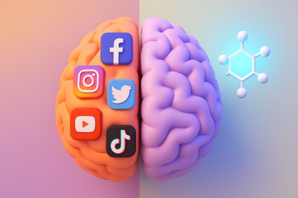 dopamine detox concept illustration showing overstimulation vs clarity