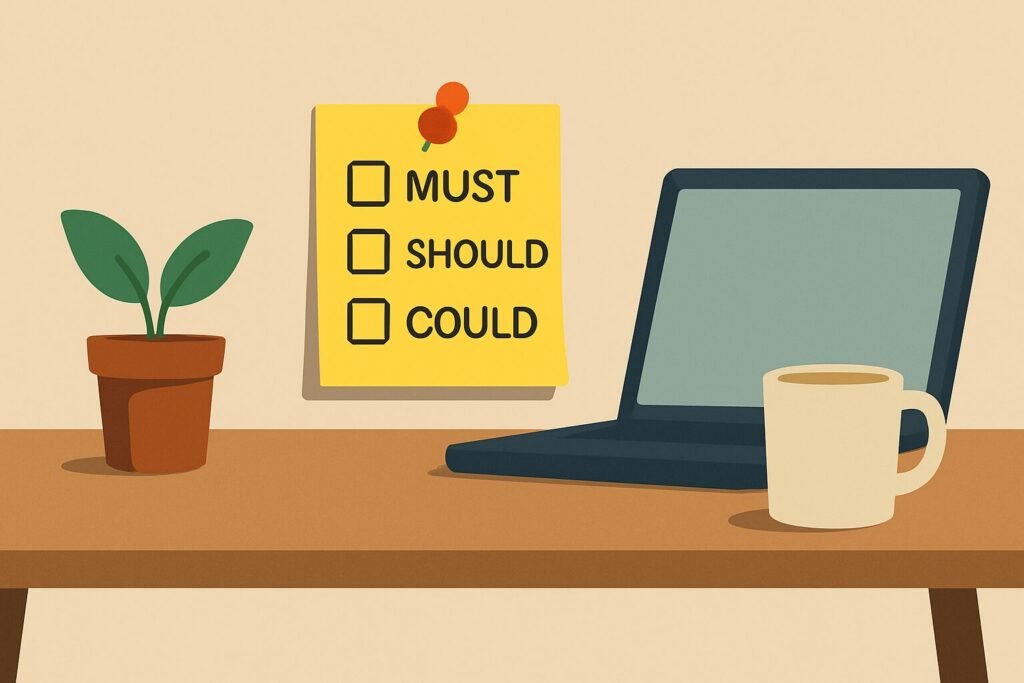 1-1-1 to-do list for focus method visualized as a sticky note with Must, Should, Could